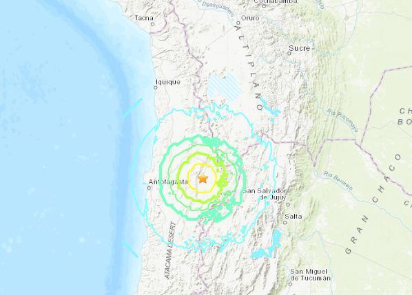 智利北部地区发生6.8级地震震源深度96.8公里